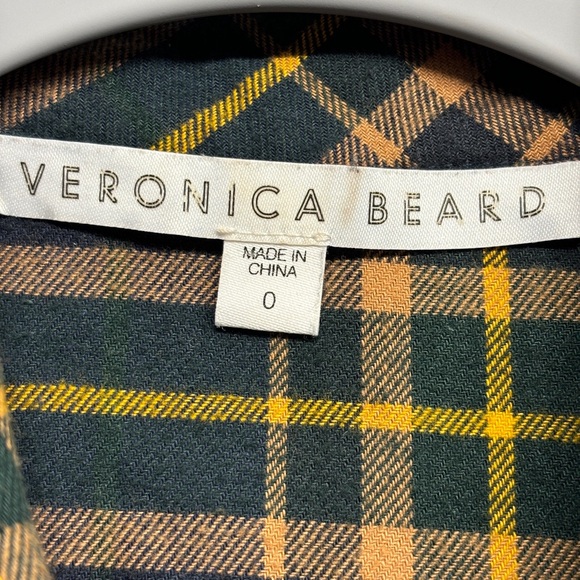 Veronica Beard Seneca Plaid Puff Sleeve Button-down shirt Size 0 Navy Check - Picture 7 of 12